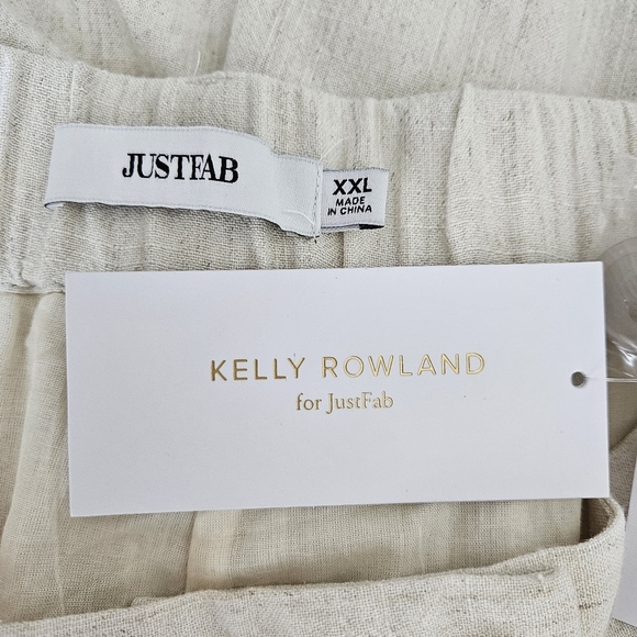 JustFab Kelly Rowland Straight Tapered Pants Linen Beige High Rise Lined 2XL - Picture 5 of 8